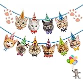 Cat Birthday Banner - No DIY Needed - Decorations Garland With Faces for Party Decor