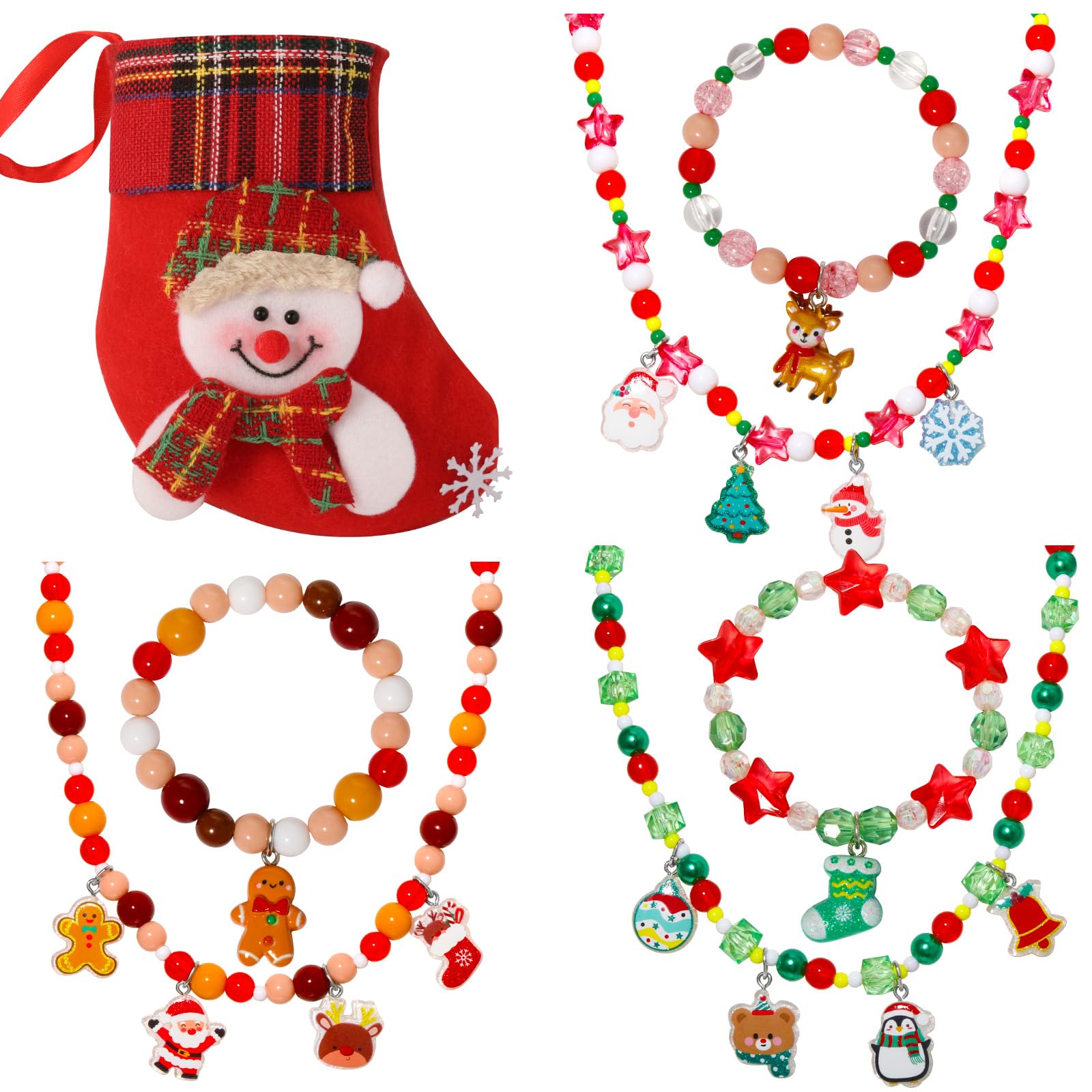 PinkSheep Christmas Necklace for Girls Jewelry: 3 Set Kids Necklace Bracelet Set for Girls Christmas Party Decor - Jewelry Gift