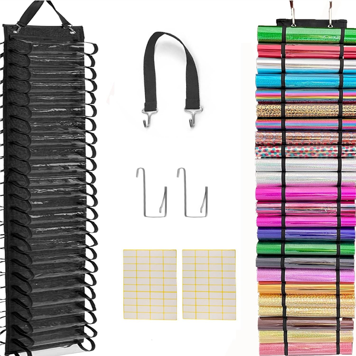 Sonhomay Vinyl Roll Holder Vinyl Roll Organizer with 60 Compartments Vinyls Storage Organizer Hanging Over Home Door, Wall, Closet