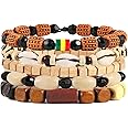 HZMAN Wrap Bracelets Men Women, Hemp Cords Wood Beads Ethnic Tribal Bracelets, Leather Wristbands