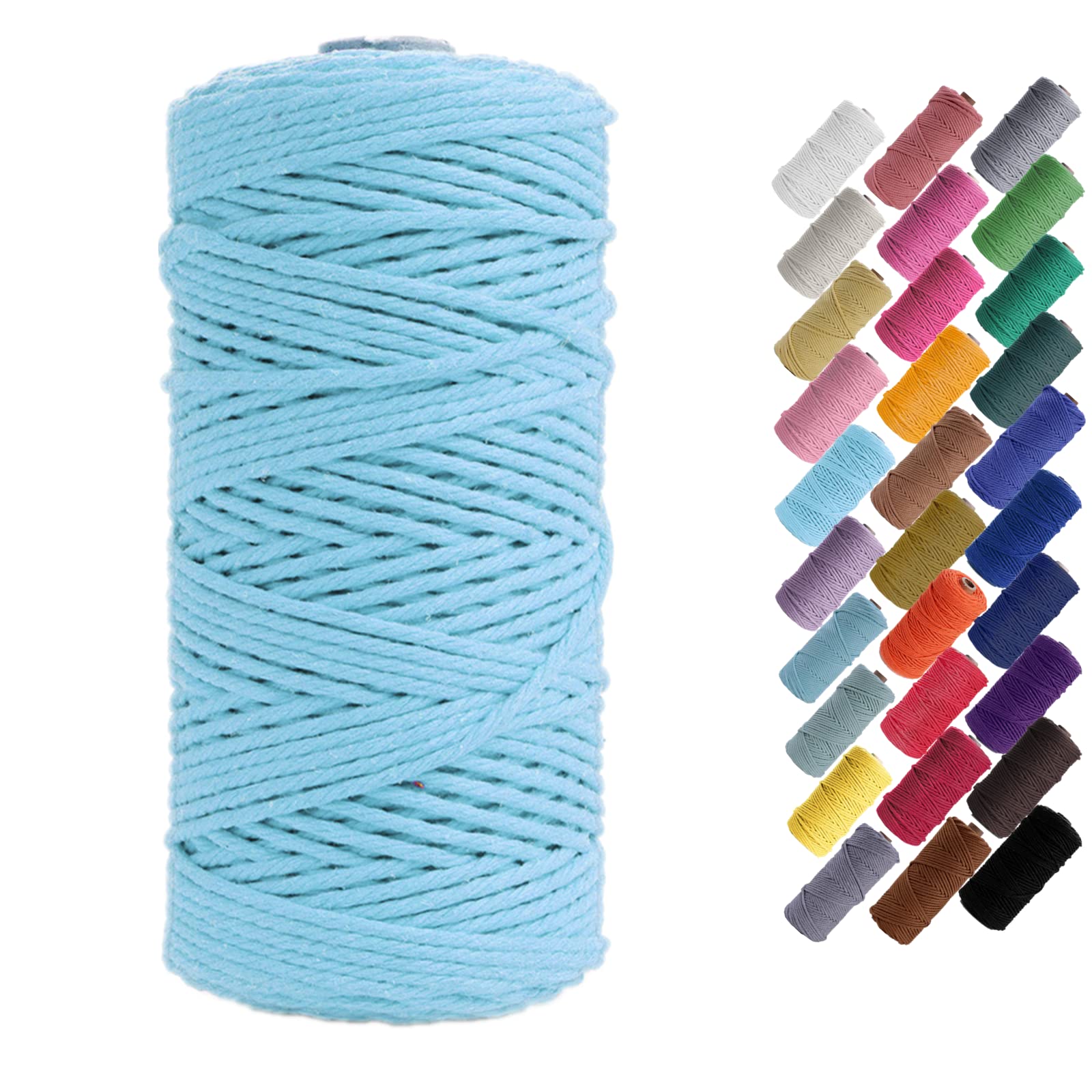 Binwat Macrame Cord Thick Natual Cotton Cord Yarn Macrame Rope Cord Cotton Rope for Wall Hangings, Plant Hangers, DIY Crafts, Home Decorations, Gift Wrapping 3mm x 100m (Lake Blue)