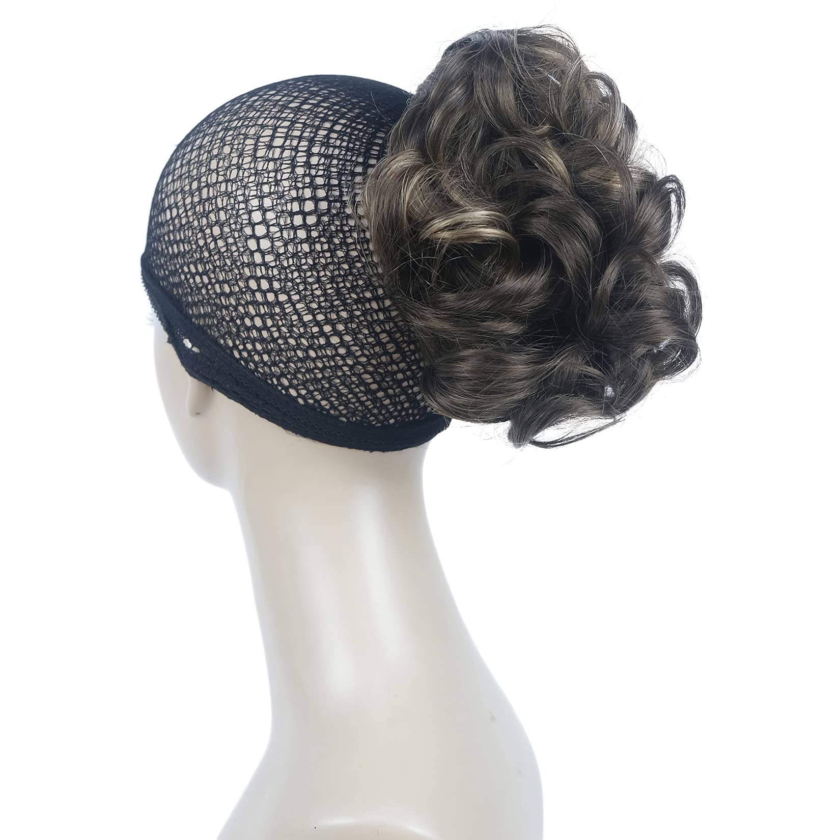 Lydell Short Ponytail Hair Extensions Wavy Curly Synthetic Hairpiece with Jaw Claw (8TT124 Brown with Highlights)