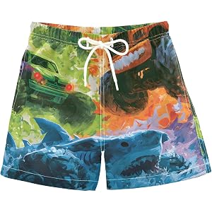 susiyo Boys Swim Trunks Vibrant Shark Monster Truck Toddler Swim Shorts | Quick Dry Beach Board Shorts Little Boy Bathing Sui