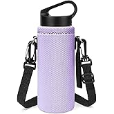 Linkidea Water Bottle Carrier with Shoulder Strap Compatible with Hydroflask Standard Mouth 18oz, CamelBak Carry Cap 20oz,Waterbottle Sling Bag Holder (Light Purple)