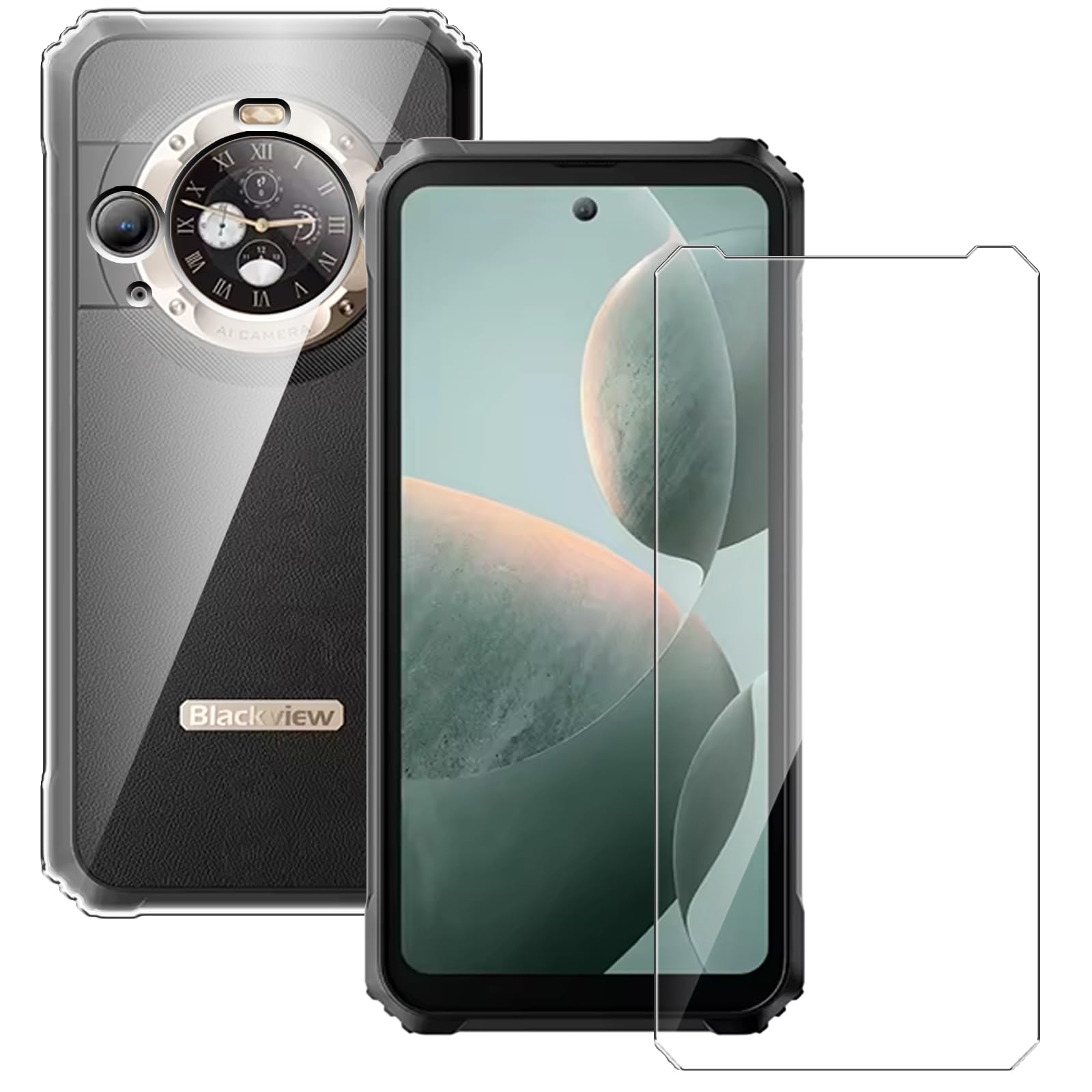Qlfemna Cover for Blackview BL9000 (6.78 Inches) with 1 Piece Tempered Glass Film, Transparent Ultra Thin Soft TPU Silicone, Shockproof Anti-Scratch Protective Cover Case