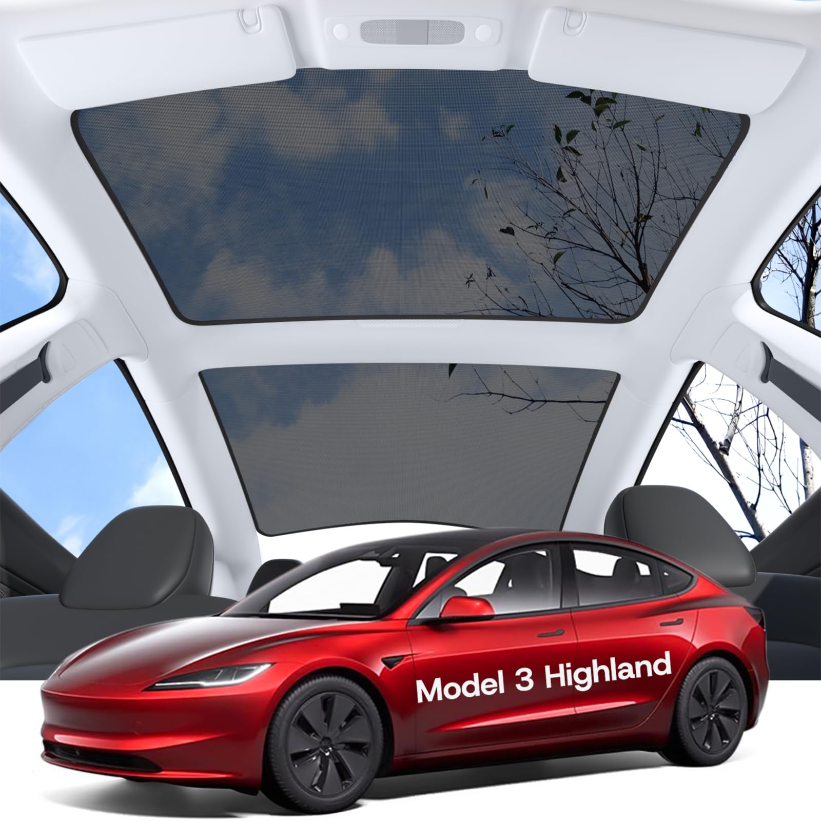 Photo 1 of SUMK Upgrade Sunshade Roof for Tesla Model 3 Accessories 2025 2024, [No Gaps & Never Sag] Foldable Heat Insulation Sunroof Cover for Tesla Model 3 Highland 2025-2pcs