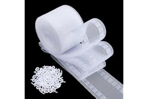 CRAFTYMELODY Lot de 100 rubans transparents en nylon pour rideaux de fenêtre - 12 m - Crochets plissés en nylon blanc - Acces