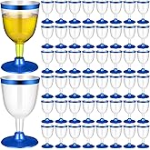 Jingmore 100 Pcs Rimmed Cups Plastic Wine Glasses Champagne Flutes 6 oz Wine Cups Clear Toasting Glasses Mini Stemware for Wedding Bridal Shower Bachelorette Party (Blue)