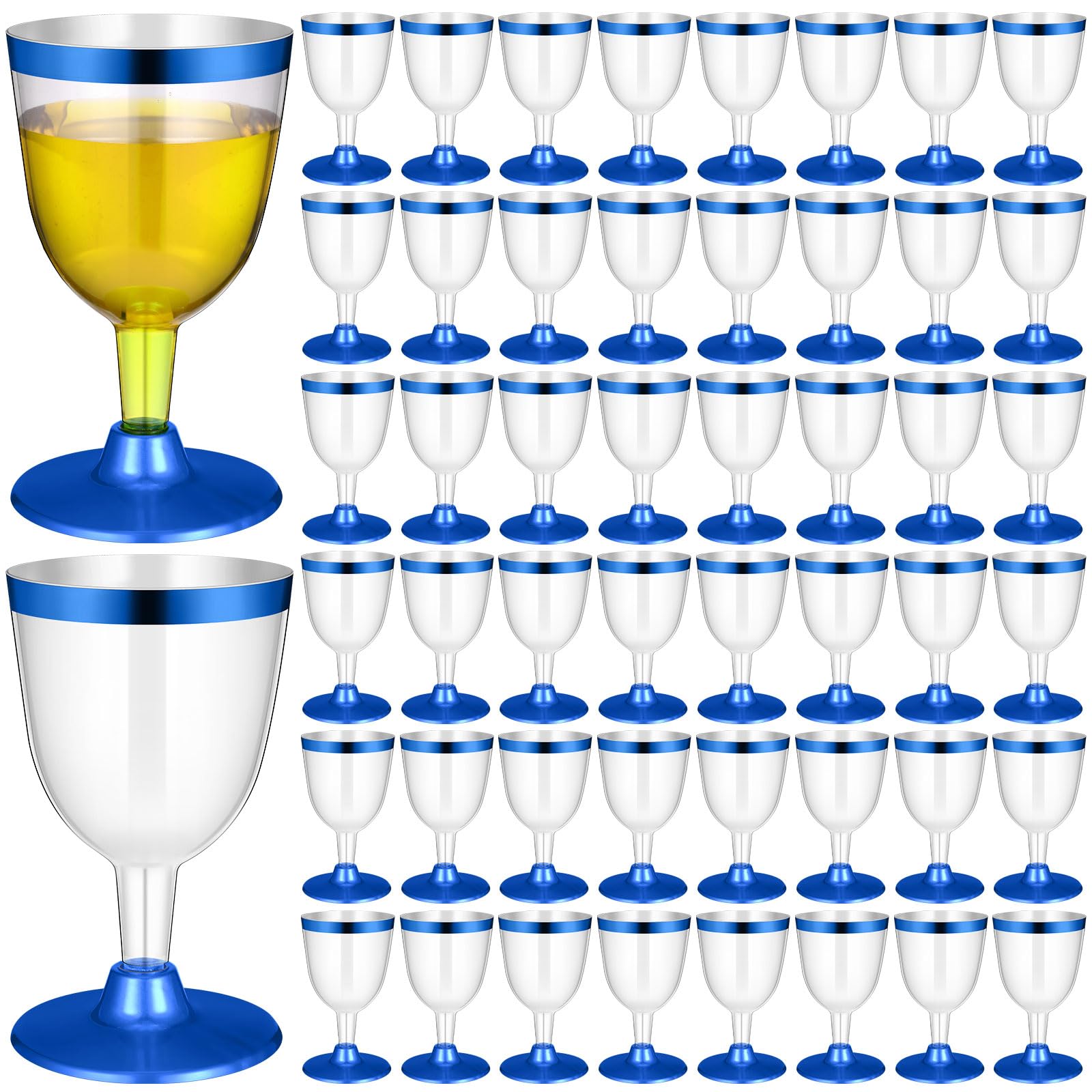 Photo 1 of Jingmore 100 Pcs Blue Rimmed Cups Plastic Wine Glasses Disposable Champagne Flutes 6 oz Wine Cups Clear Toasting Glasses 