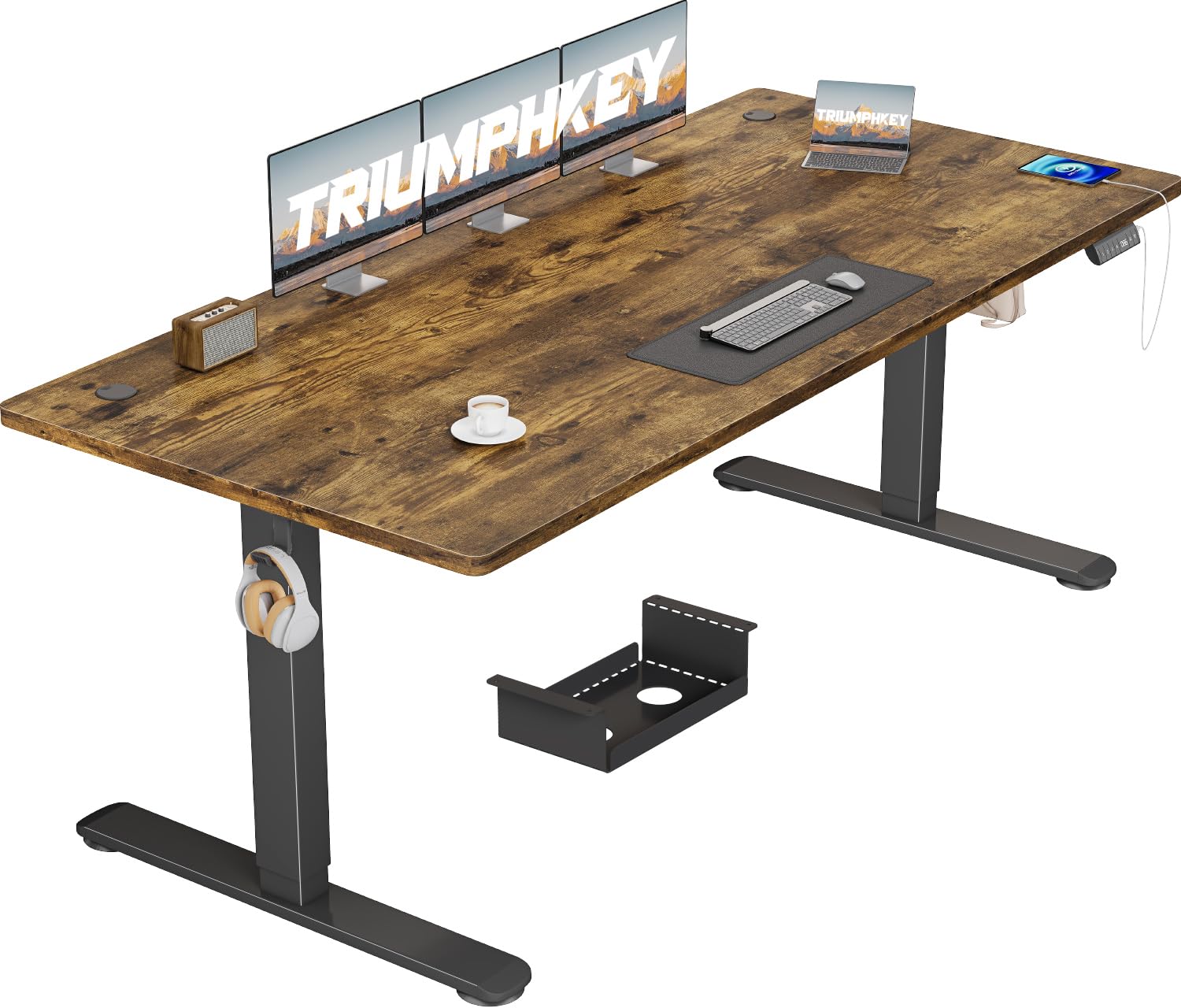 TRIUMPHKEY Höhenverstellbar Schreibtisch 180x80cm mit USB Ladeanschluss, 3 Memory-Steuerung groß Höhenverstellbarer Schreibtisch Anti-Kollision Computertisch Höhenverstellbarer Tisch