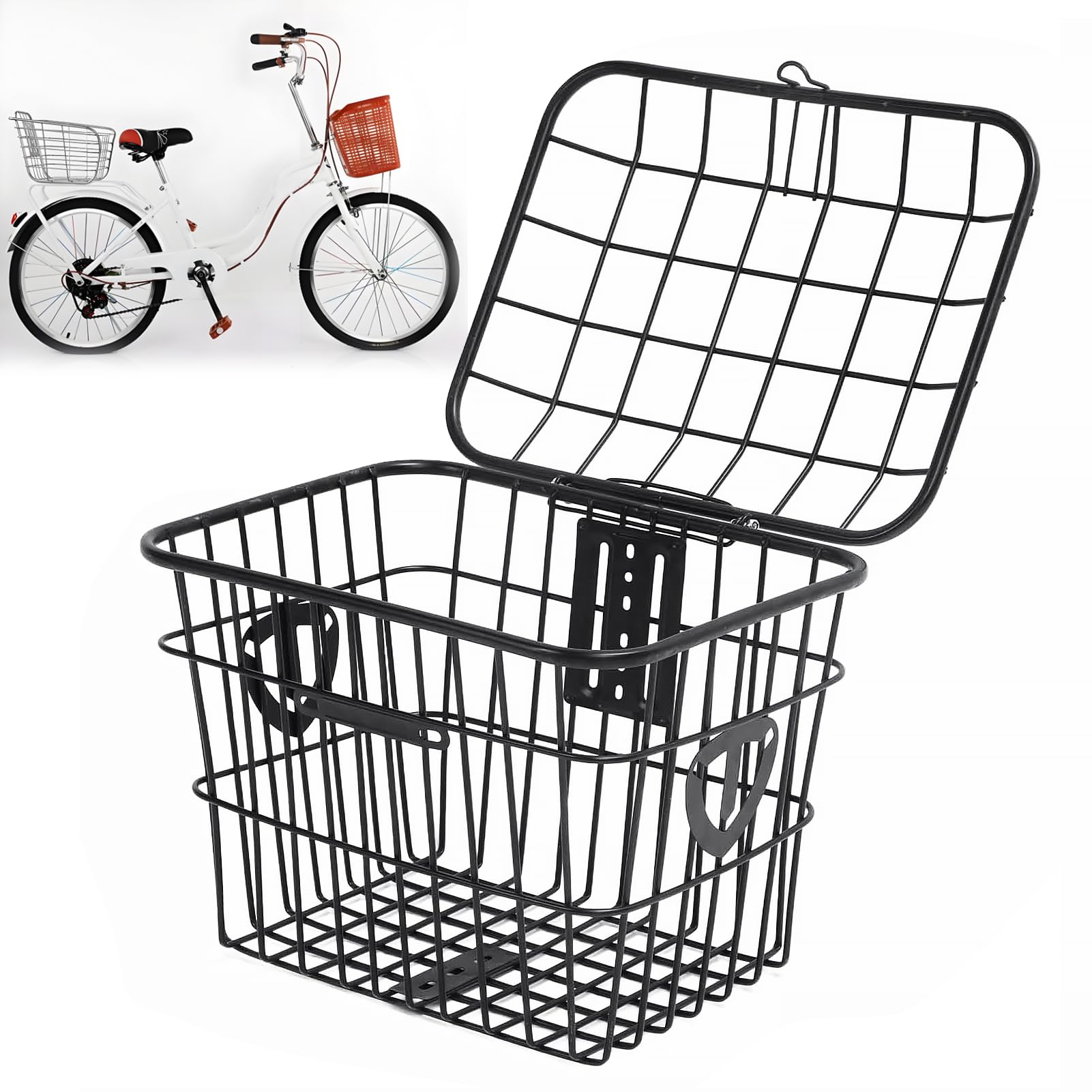 Photo 1 of Uxsiya Large Capacity Electric Rear Basket, Metal Cycle Storage with Lid for Secure Transport of Bags Food Vegetables