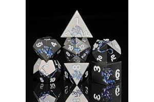 HNCCESG Metal Dice Set D&D,Glitter Blue Dragon Heavy Metallic DND Dice,Polyhedral Dice 7 Piece for Dungeons and Dragon Tabletop Game(Black Glitter Blue Dragon)