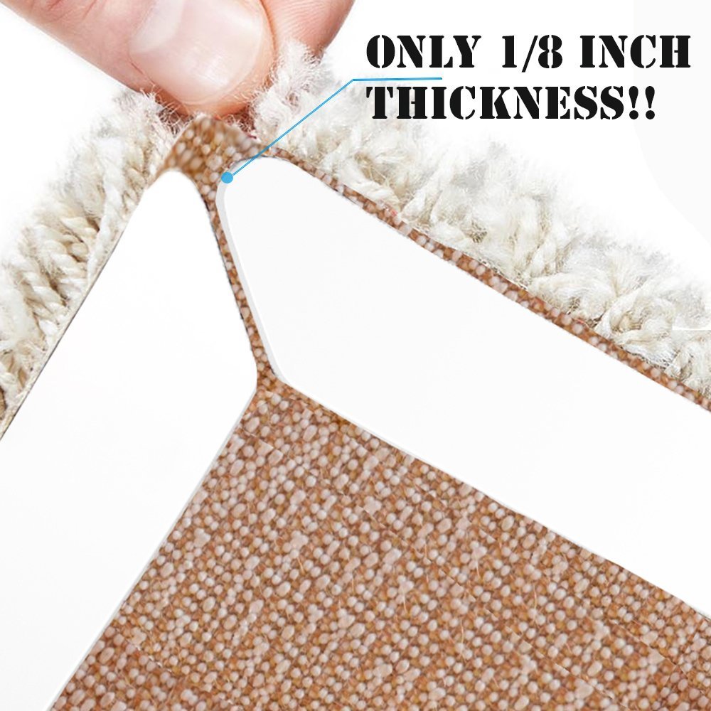 Rug Grippers Gripper - Anti Curling Rug Gripper Anti Slip Straight Carpet Gripper for Corners and Edges - Anti Slip Rug Pad for Rugs - Ideal Rug Stopper For Kitchen Bathroom - White (8 pack)