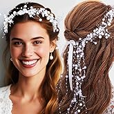Catery Pearl Wedding Headband Bridal Hair Vine Headpiece Tassel Bride Accessories for Women (White)