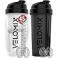 VELOMIX -2 Pack- 45 oz Protein Shaker Bottles for Protein Mixes - 2x Wire Whisk | Leak Proof Shaker Cups for Protein Shakes | Protein Shaker Bottle Pack | Shakers for Protein Shakes-Black&Transparent