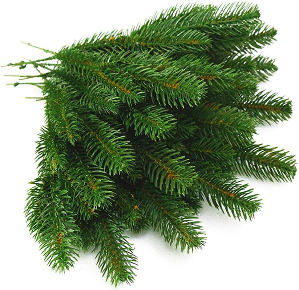 wonuu 25pcs Artificial Pine Green Leaves Needle Garland for Christmas Embellishing and Home Garden Decor, 11x4.7 Inches(Green-25 Pack)