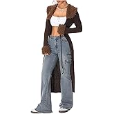 MakeMeChic Women's Chocolate Brown Cardigan Sweater Fall Fur Long Sleeve Tie Front Long Cardigan