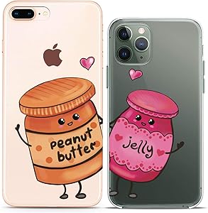 Cavka Matching Couple Cases Replacement for iPhone 12 Pro 5G Mini 11 Xs Max 6s 8 Plus 7 Xr 10 SE X 5 Love Kawaii Jelly Food Pair BFF Soft Butter Clear Cover Design Flexible Slim fit Cute Peanut Print