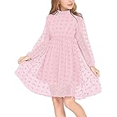 Arshiner Girls Dress Long Sleeve Swiss Dot Ruffle Collar Flowy A-Line Party Dress for Kids 5-13Y
