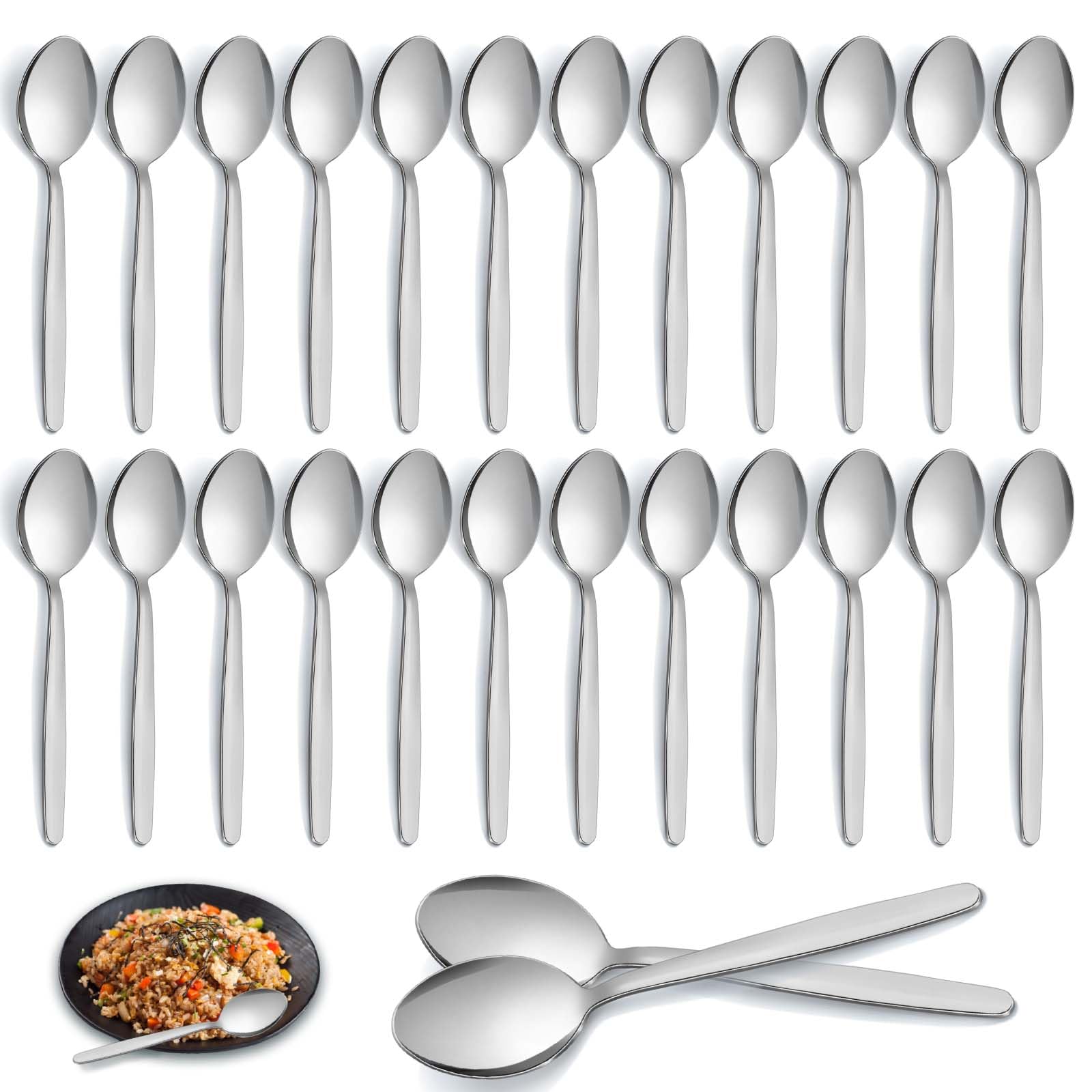 Pleafind Set of 24 Stainless Steel Dessert and Dinner Spoons - 7.3 Inches (18.5cm) for Home, Kitchen, Restaurant - Mirror Polished, Dishwasher Safe — image 1