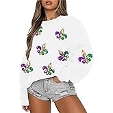 LUKYCILD Mardi Gras Sweatshirt Women Stripes Fat Tuesday Shirt Mask Graphic Carnival Long Sleeve Tee New Orleans Party Top