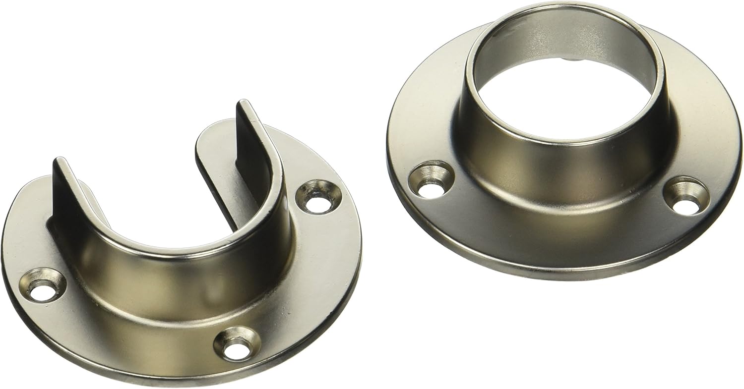 Polished Brass Closet Rod Flange Holder Socket Set 15/16" Tubing Home