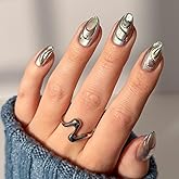 Glamnetic Press On Nails x Harry Potter™ - Unicorn Blood | Short Almond Fake Nails with Silver Chrome & 3D Swirl Design, Salo