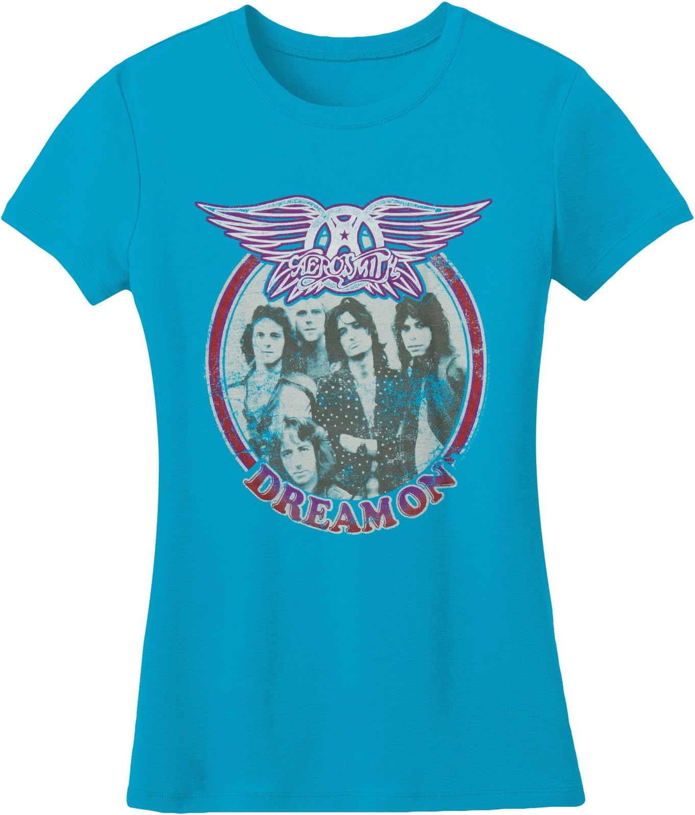 Aerosmith Dream On Circle Photo Girls Jr Tissue Tee Large Blue