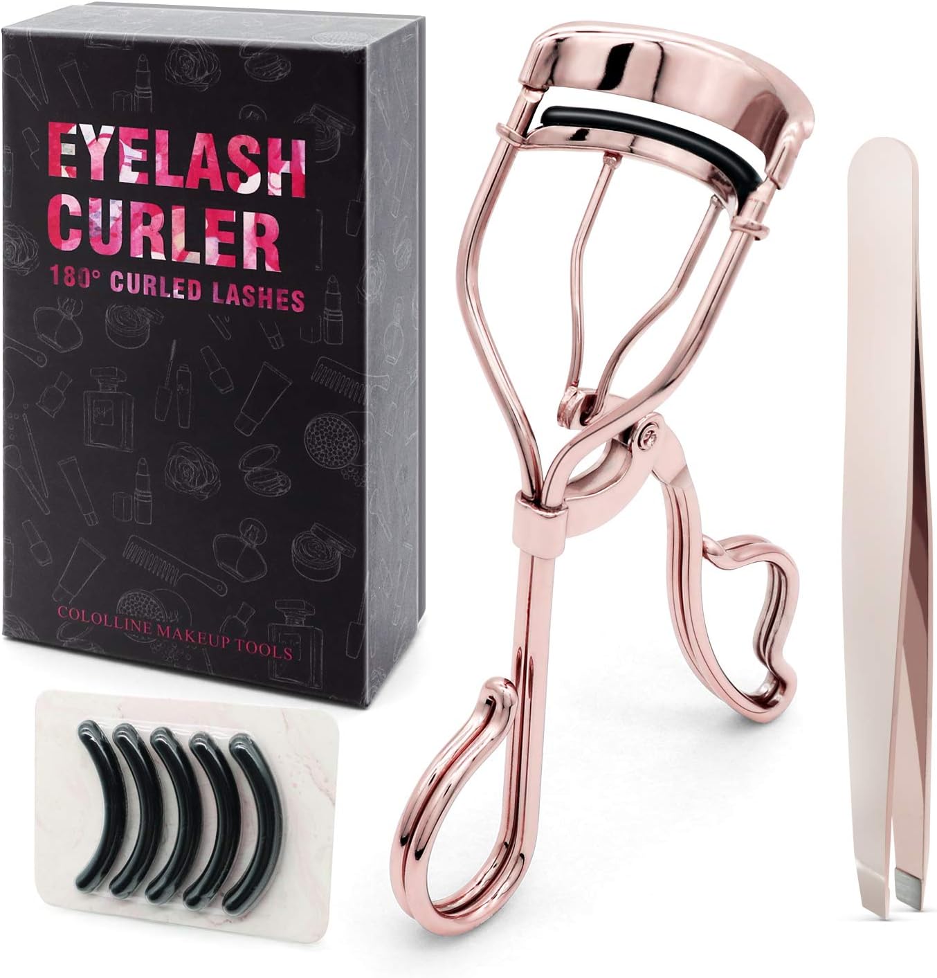 Beauty Eyelash Curler - With Satin Bag Refill Pads & Tweezers-, Just Dramatically Curled Eyelashes & Lash Line in Seconds. Fits All Eye Shapes Get The Perfect Curl