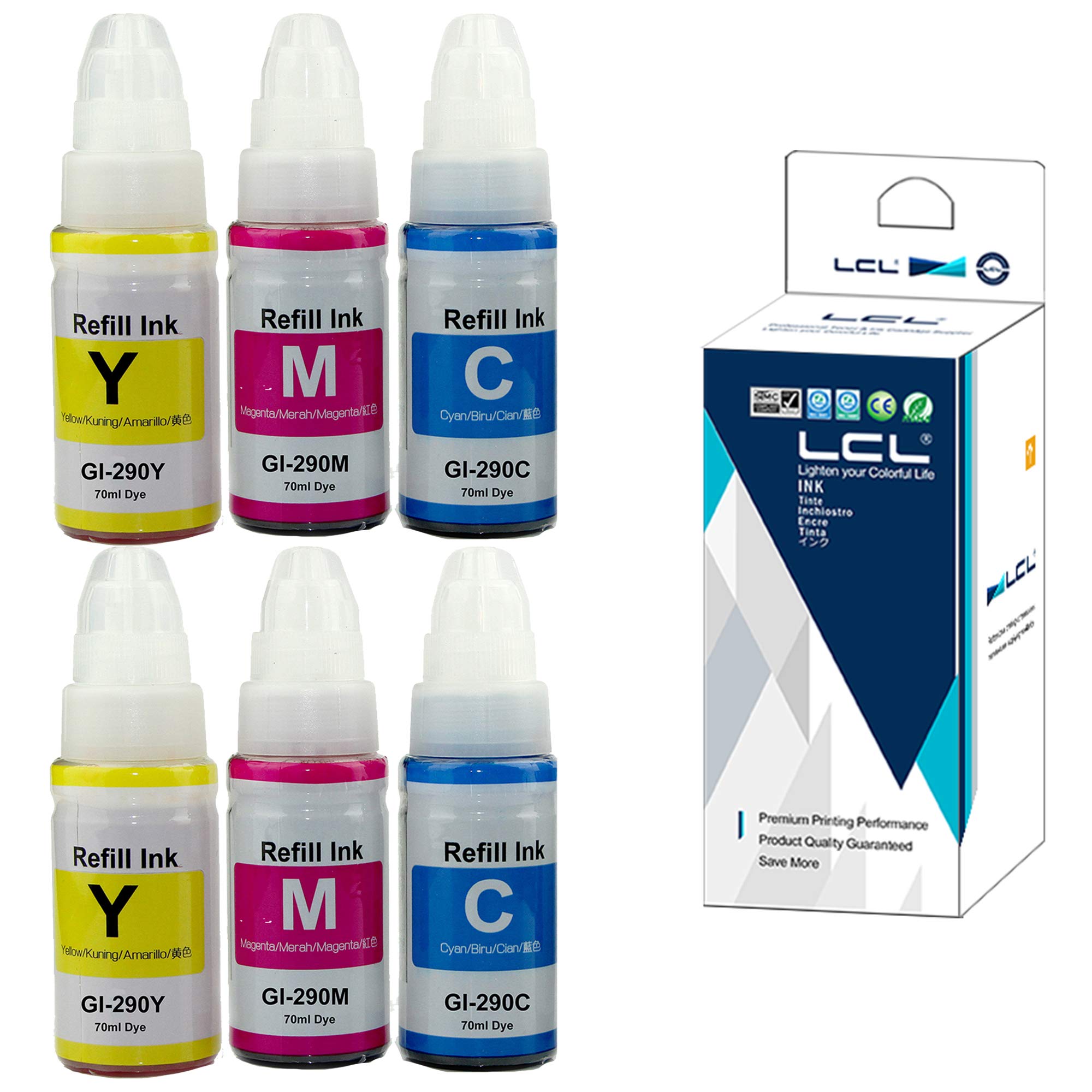 LCL Compatible Ink Bottle Replacement for Canon GI290 GI-290 G1200 G2200 G3200 G4200 G4210 (6-Pack 2Cyan 2Magenta 2Yellow)