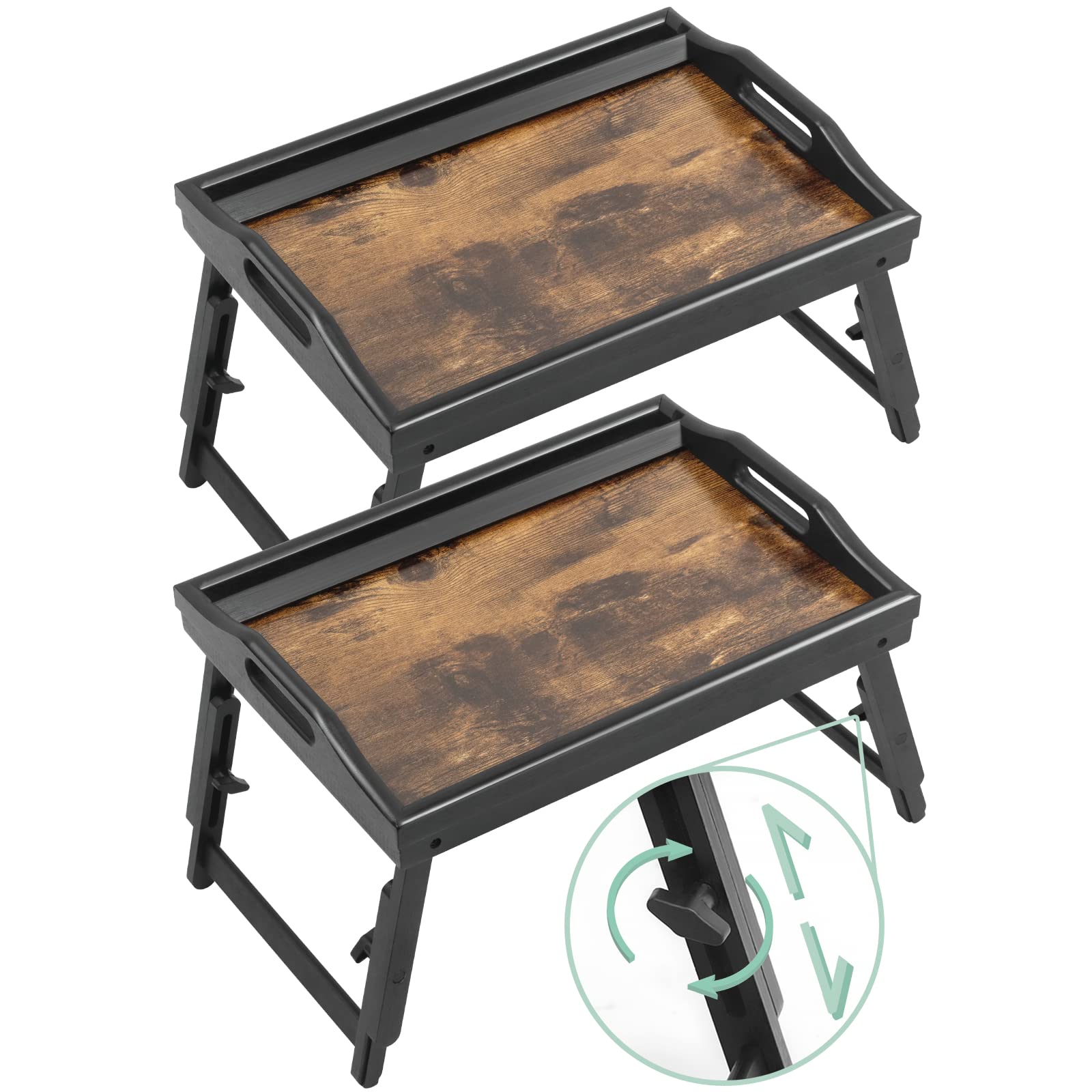 Photo 1 of 2 Pack Bed Tray Table Breakfast Trays Serving Tray Adjustable Height for Eating Bamboo Bed Laptap Floding Legs with Handles and Phone Holders