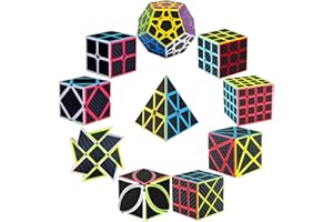 Roxenda Speed Cube Set of 10 - 2x2 3x3 4x4 Skew Ivy Axis Fisher Megaminx Pyramid and Windmill - Carbon Fiber Sticker Magic Collection, Educational Toys for Children and Adults