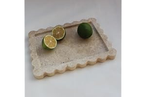 NATUST Natural Luxury Scalloped Marble Tray 10.8"x8", Rectangle Vanity Tray for Bathroom Kitchen Counter, Decorative Tray for Dresser Home Decor - Beige Travertine