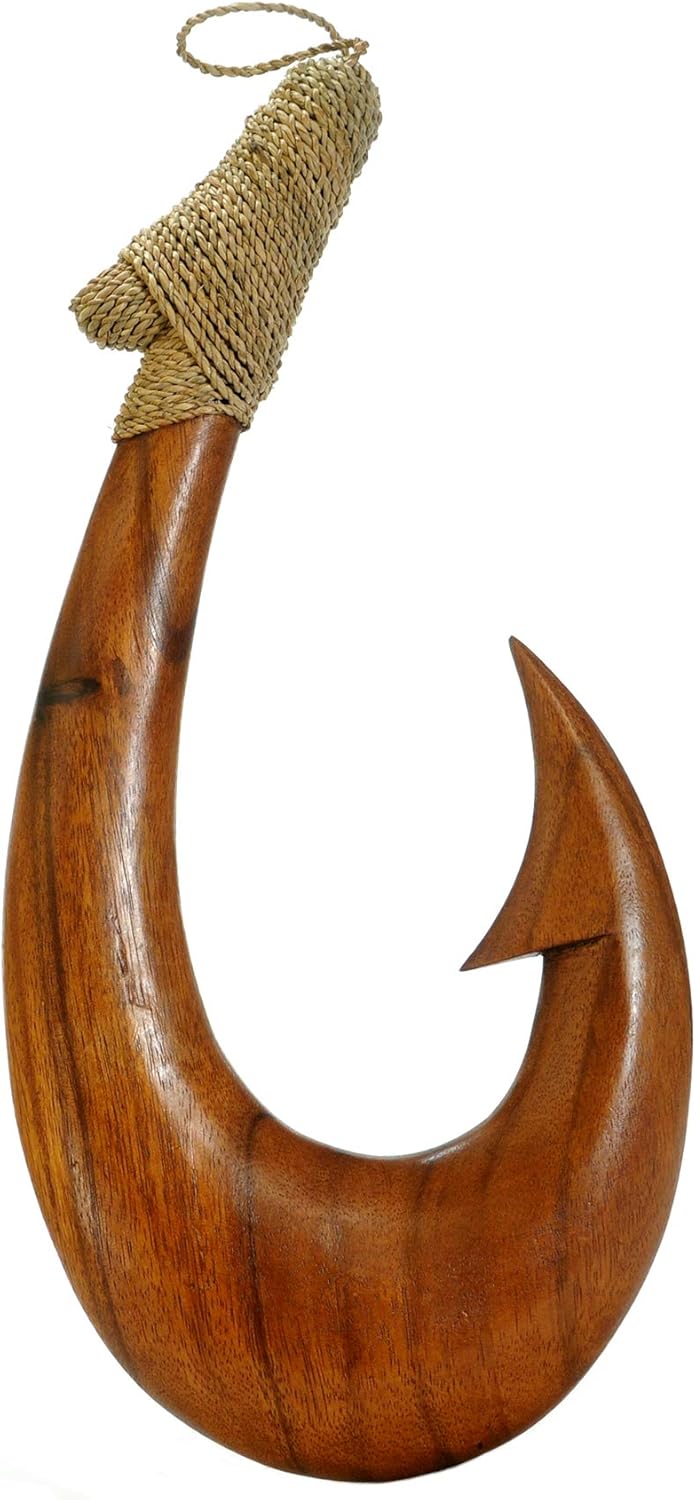 16" Hand Carved Wood Hawaiian Makau Fish Hook Home & Kitchen