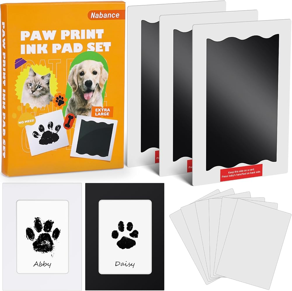 Nabance Paw Print Kit for Dogs & Cats with 3 Inkless Pads & Frames