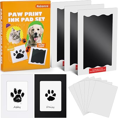 Nabance Paw Print Kit for Dogs & Cats with 3 Inkless Pads & Frames