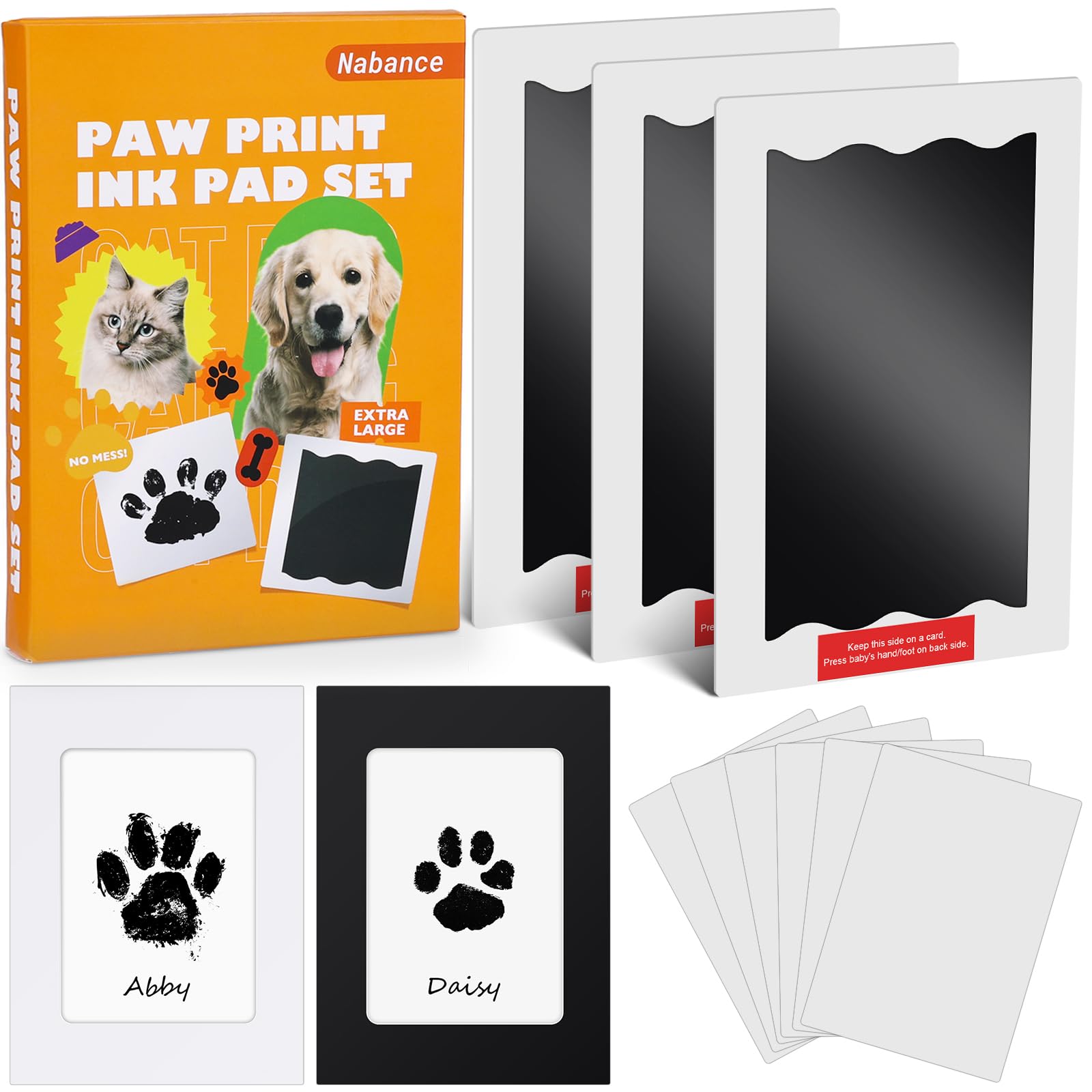 Nabance Paw Print Kit for Dogs & Cats, 3 Large Size Inkless Ink Pads with 2 Photo Frames, 6 Imprint Card, Dog Paw Print Kit, Pawprint Ink Pad Stamp, Gifts for Dogs