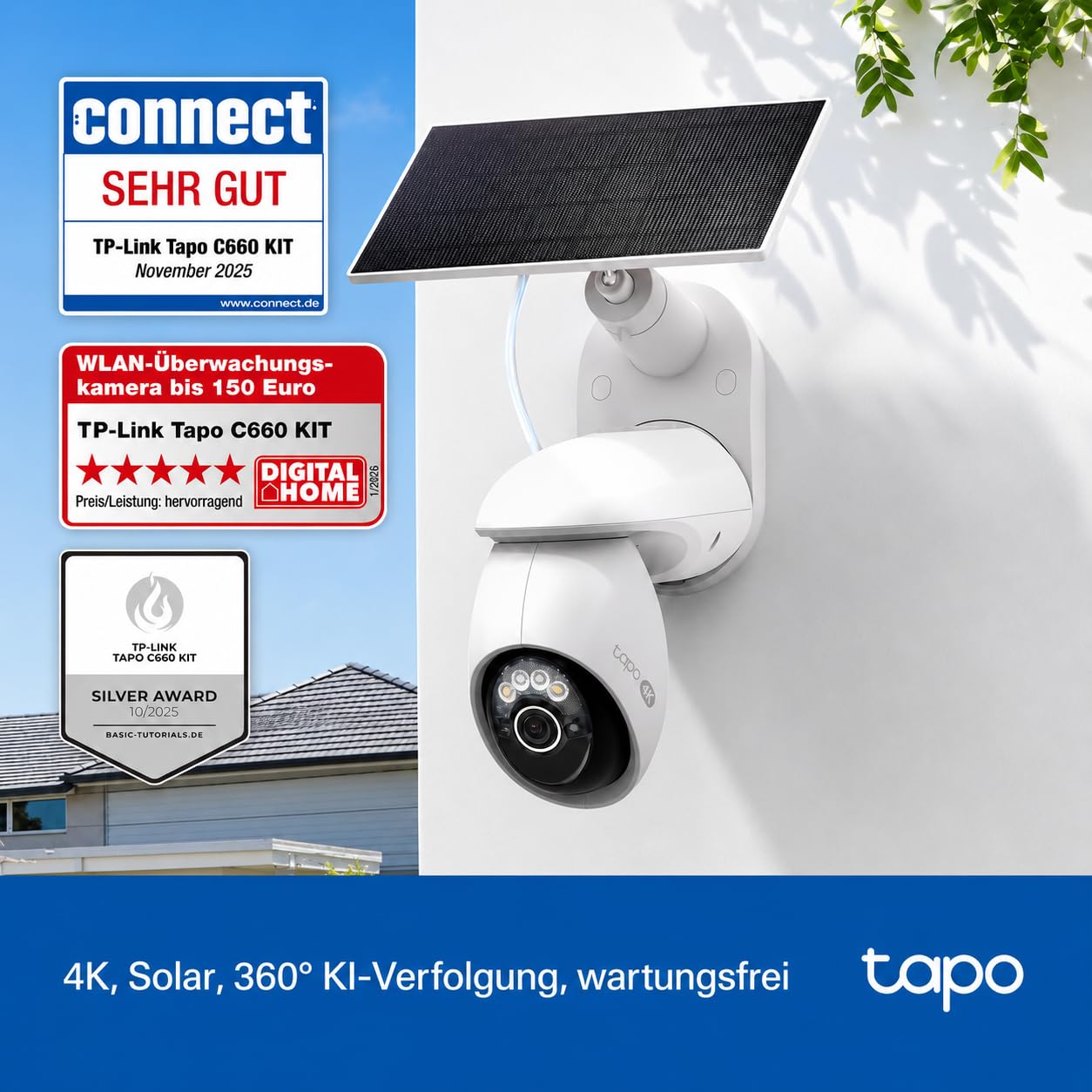 Tapo C660 KIT 4K 360° Solar Überwachungskamera Außen, Akku 10000 mAh, Farbnachtsicht, Dual-Band WLAN, KI-Erkennung, Licht & Ton Alarm, Lokale Speicherung über microSD oder Tapo H500 8