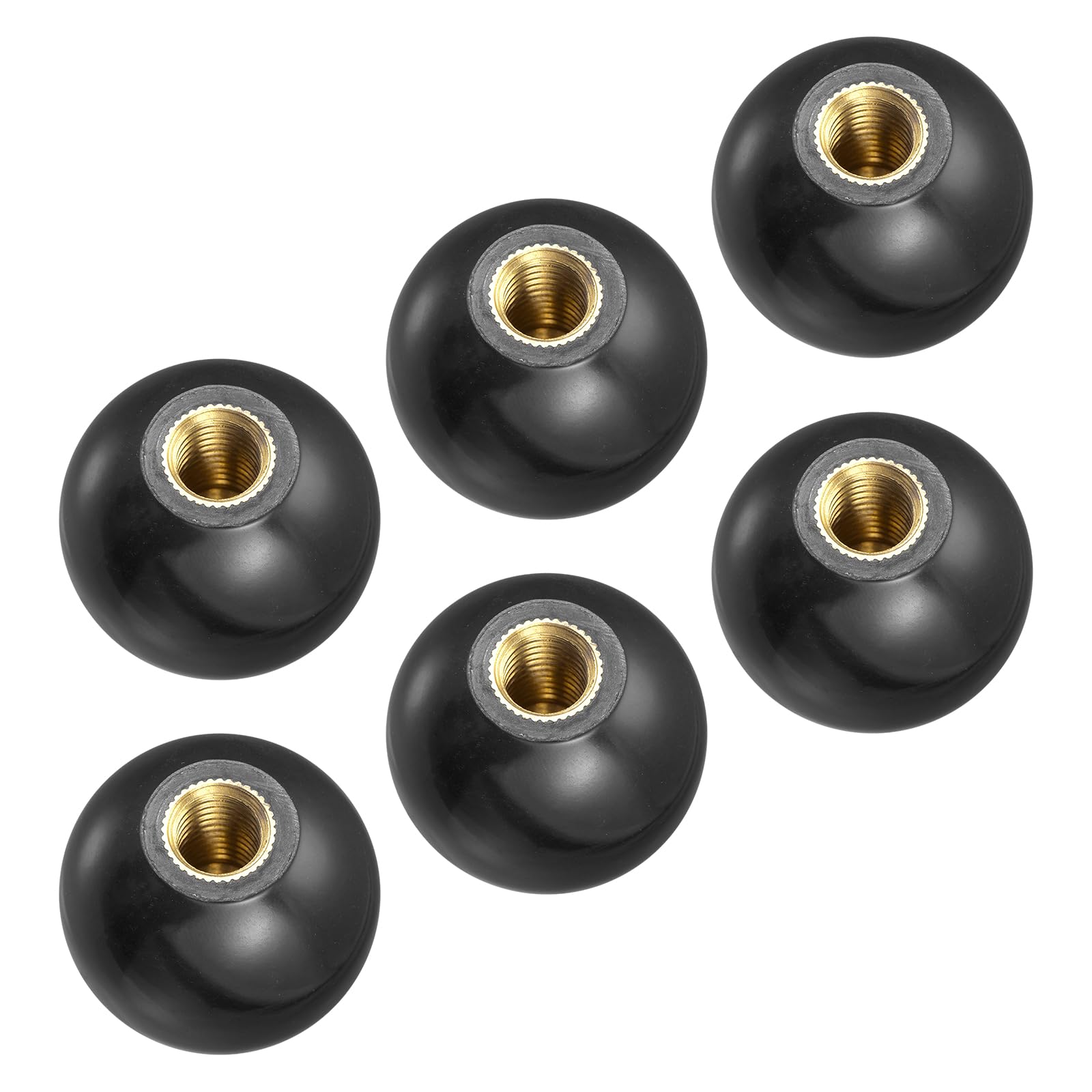 METALLIXITY Threaded Ball Knobs (35mm/1.38") 6Pcs, Plastic Ball Lever Knob with M10 Female Thread Brass Insert - for Machine Handle Tool Replacement, Black