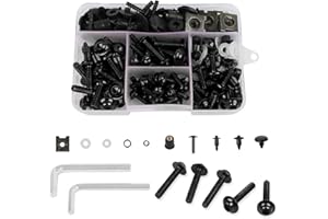 CHIFUN 195Pcs Motorcycle Fairing Bolt Kit Black M5 M6 Aluminum Screws Assortment Kit Plastic Grommets Nuts Washers Clips Univ