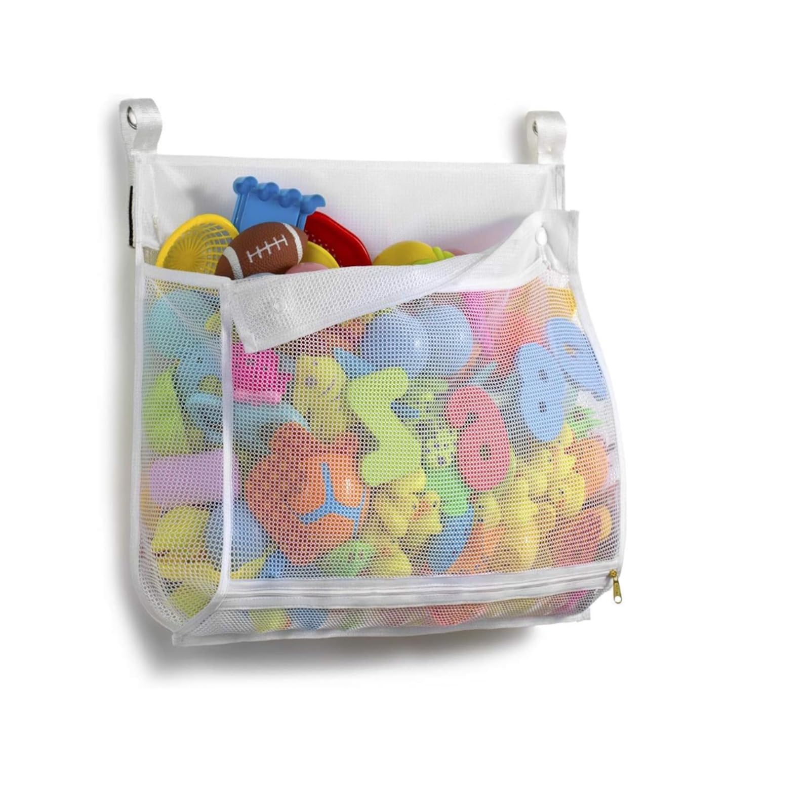 Bath Toy Storage, Bath Toy Hanging Organiser Bag, Bath Toy Zip Mesh Bag Storage, Ideal for the Family Bathroom, White