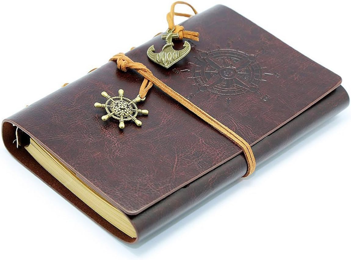 NectaRoy Retro PU Leather Cover Notebook Writing Journal Diary, Unlined Paper, Retro Pendants, Classic Embossed, Loose Leaf - Image 3
