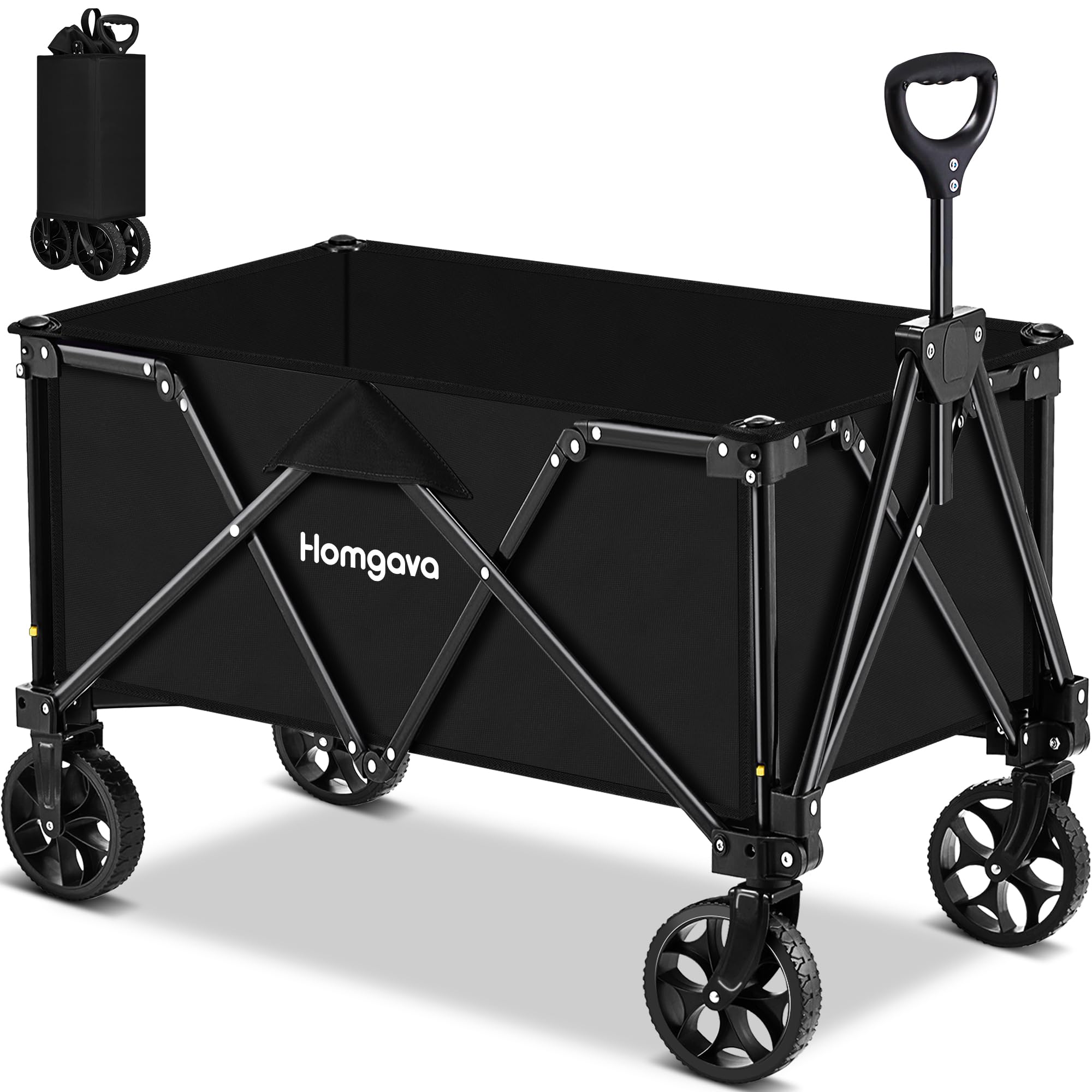 Photo 1 of Homgava Collapsible Folding Wagon Cart, Large Capacity Camping Wagon, All Terrain Foldable Wagon, Heavy Duty Utility Wagon Cart for Grocery Outdoor Beach Gardening Shopping Fishing Black