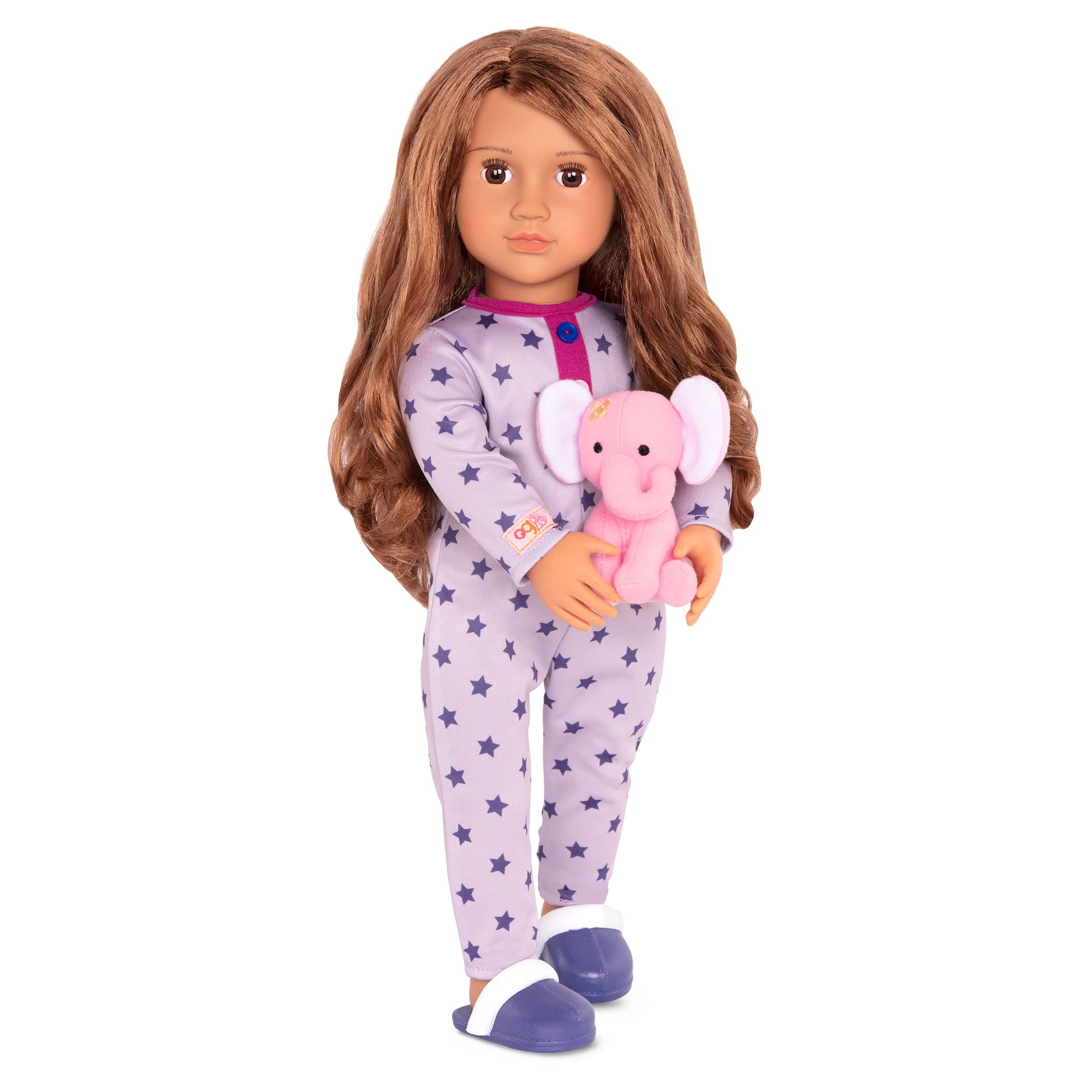 Our Generation – 18-Inch Doll – Lifelike Brown Eyes & Brunette Hair – Pajama Onesie Outfit – Elephant Stuffed Animal – Pretend Play 3+ Years – Maria