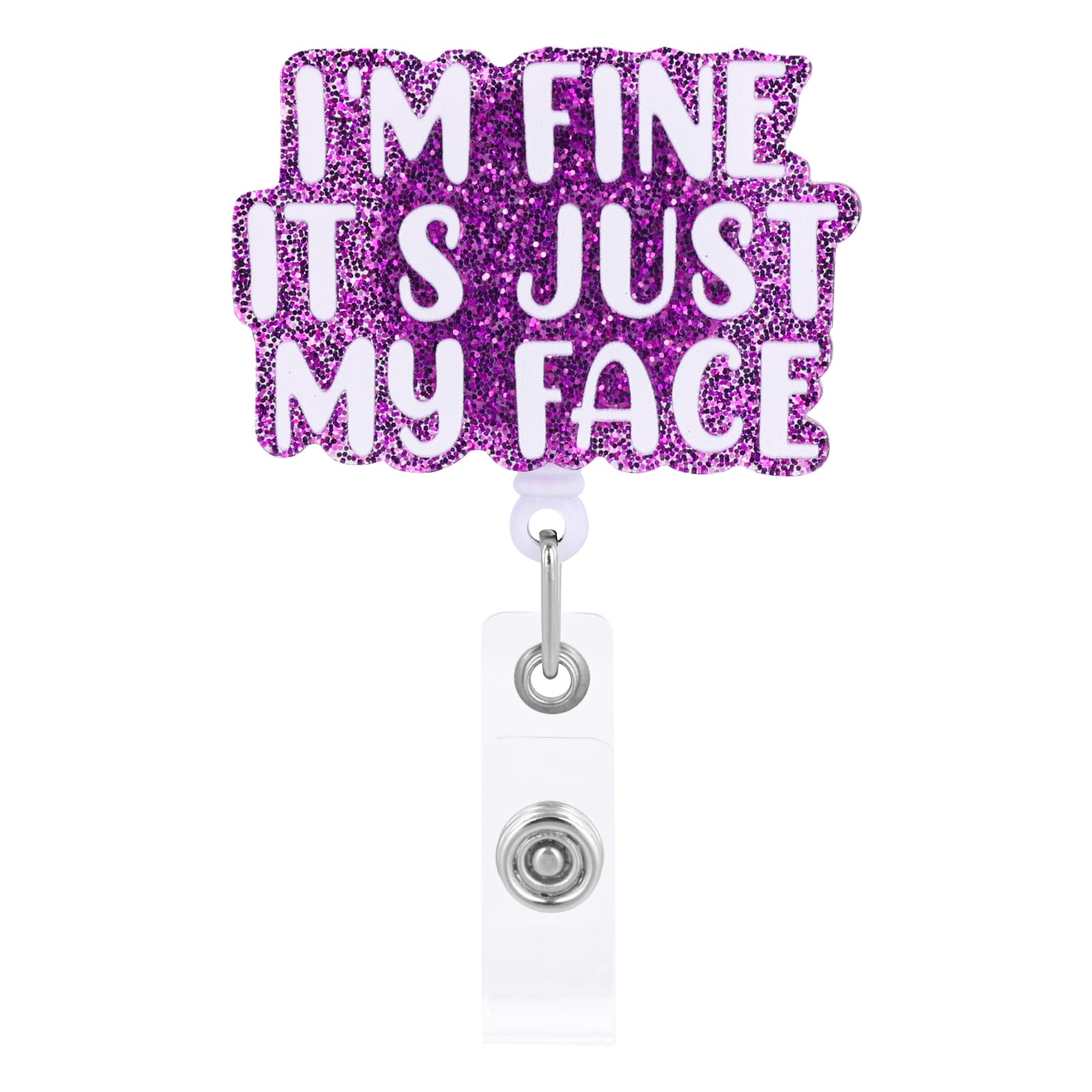 I'm Fine It's Just My Face Badge Reel, Funny Nurse Badge Reel Retractable Acrylic Funny Glitter Badge Reel with Alligator Clip ID Badge Holder for RN LPN CNA Nurse Doctor Office Worker