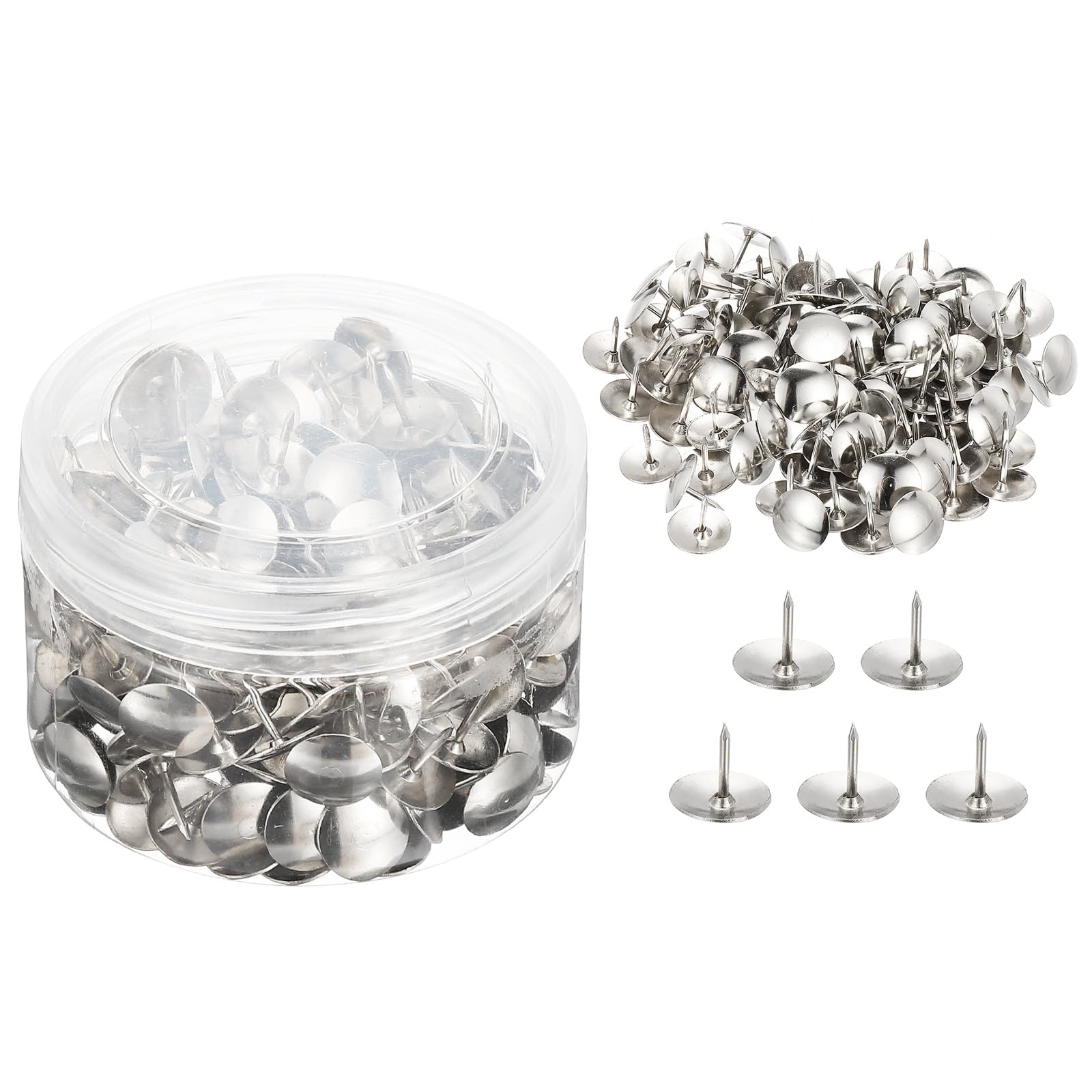 M&G 300 pcs Thumb Tacks, Push Pins Thumbtacks Strong Pushpins Rust proof Metal Steel Flat Head for Wall Cork Board Bulletin Board Wood Decorative, 1 Pack PVC Box, Silver Tone