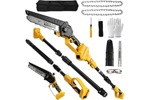 2-in-1 Cordless Pole Saw Compatible with Dewalt 20V MAX Battery, 8 Inch Brushless Mini Chainsaw with 6.56-Foot Extendable Pol