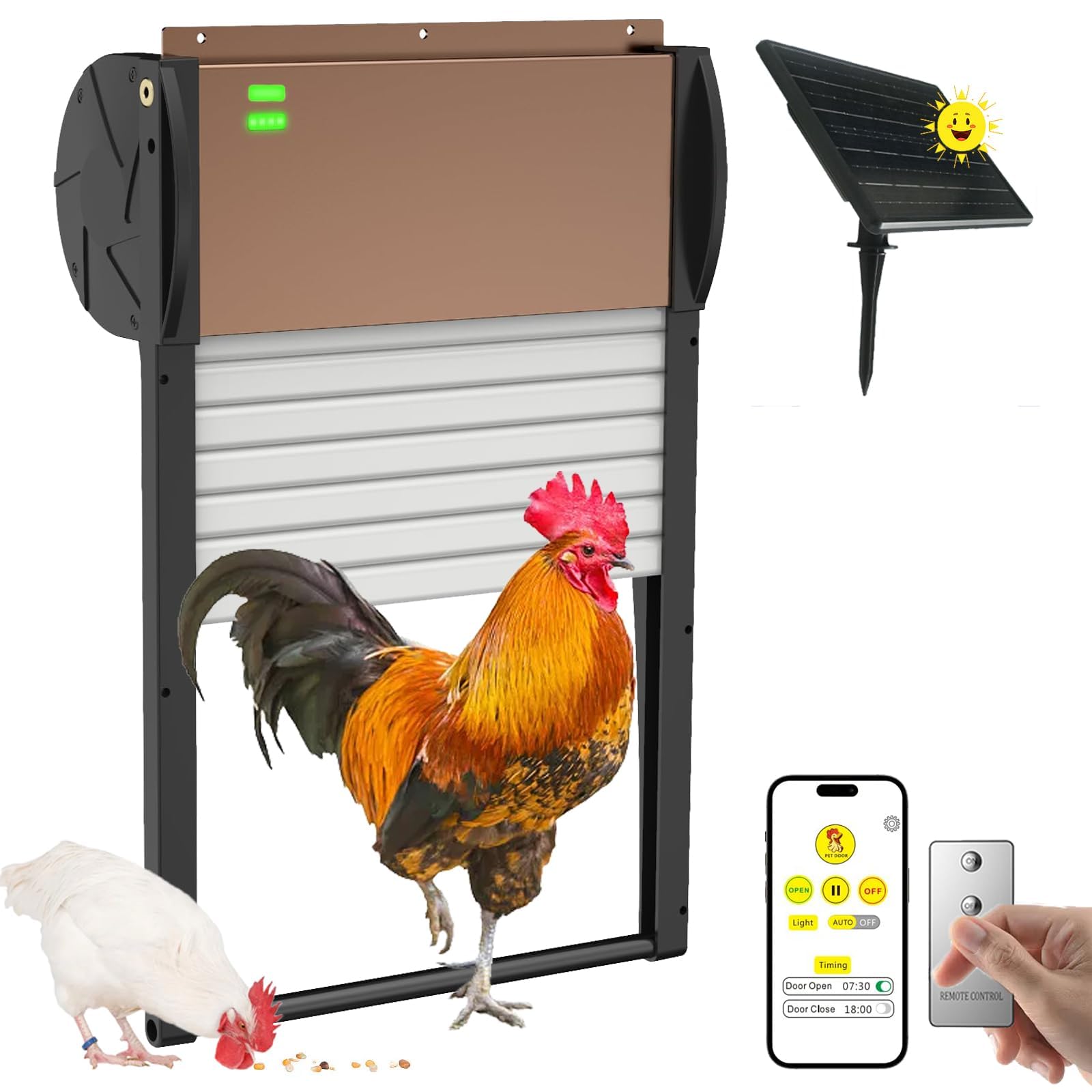 Photo 1 of *UNTESTED*
Automatic Chicken Coop Door APP Controlled, Solar Powered Chicken Coop Door Opener with Programmable Timer, 10M Remote, Light Sensor, USB Rechargeable, Anti-Pinch, Auto Chicken Doors