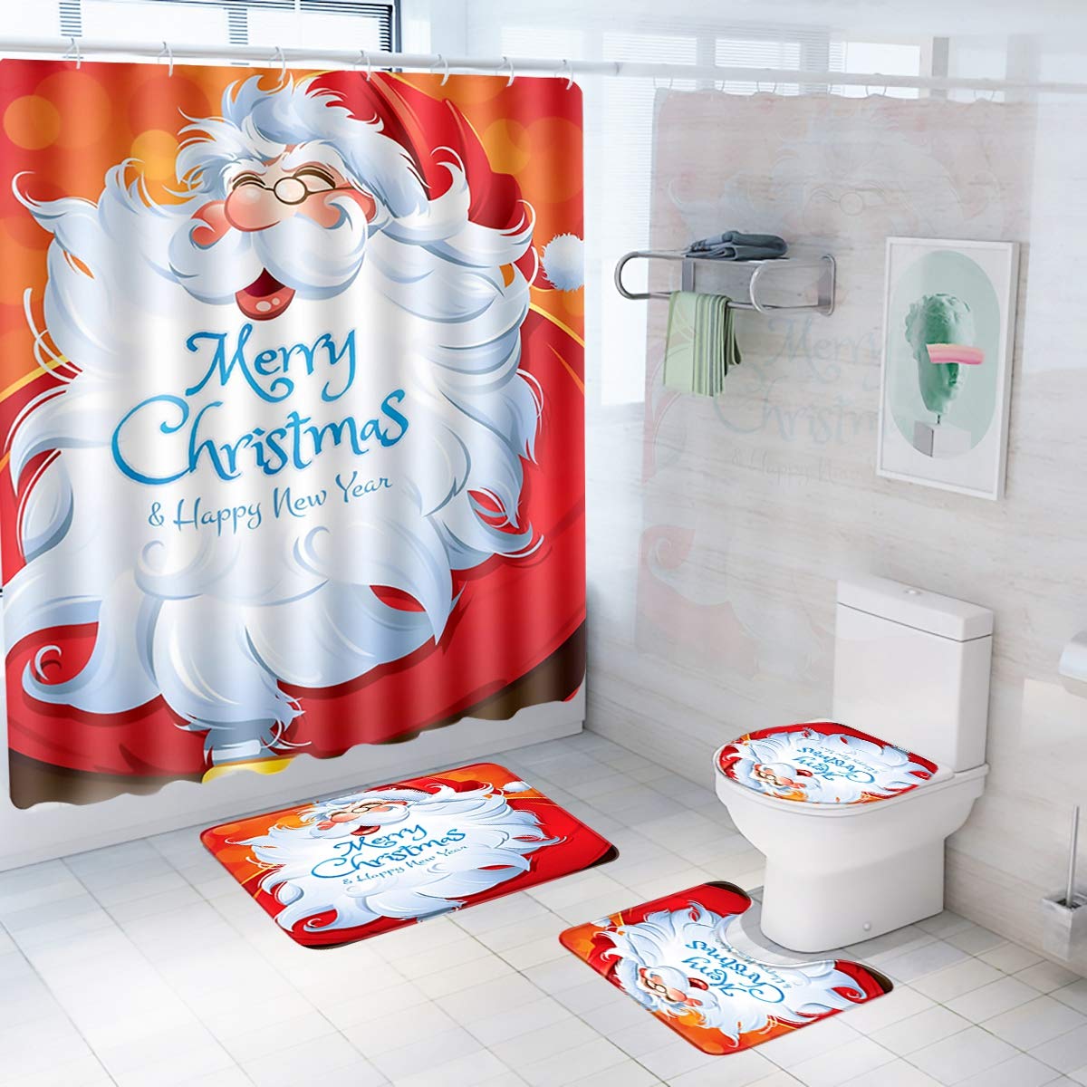 Merry Christmas Decorations Bathroom Accessories Xmas Bathroom Decor Set Including Christmas Shower Curtain