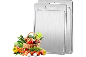 Benustra Titanium Cutting Board Double Sided, 2 Pack Stainless Steel Cutting Board with Groove Design, Titanium Chopping Boar